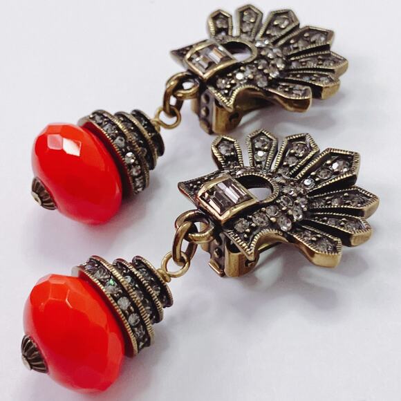 Signed Heidi Daus Red Deco Swarovski Crystal Clip On Earrings Dangle Drop VTG - Picture 11 of 16